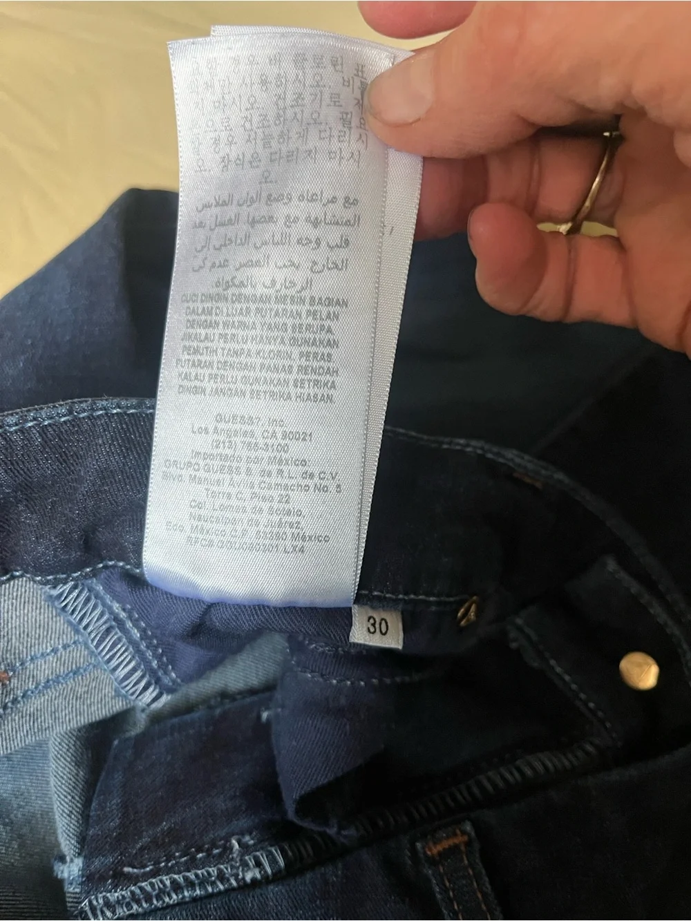 GUESS Power Cirvy Mid Dark Blue Denim Jeans with Brown Stitching Accents - Picture 5 of 7